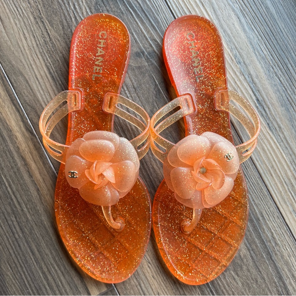 Chanel CC Orange Jelly Sandals Size 40